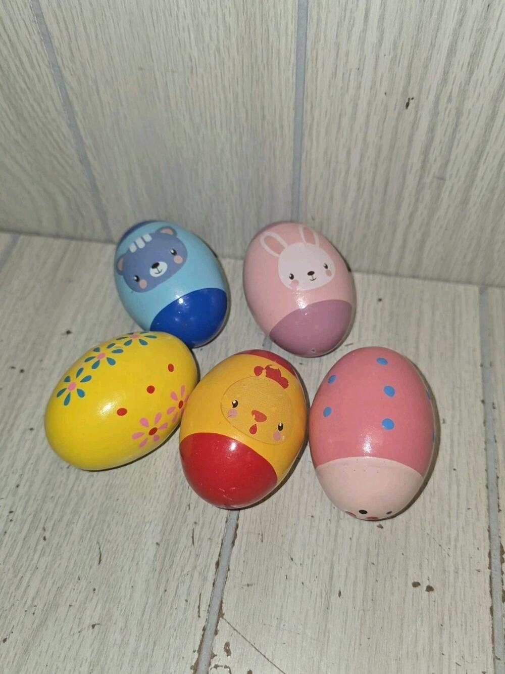 Vintage Hand Made Painted Shaker Eggs Easter Spring Kids Toys Rattles Colorful